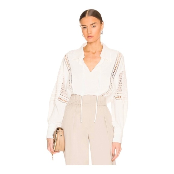NEW Brochu Walker Kaia Blouse Long Sleeves Eyelet & Lace Relaxed Fit Size Small - Picture 1 of 12